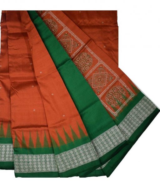 Rust Maroon Bomkai Silk Saree